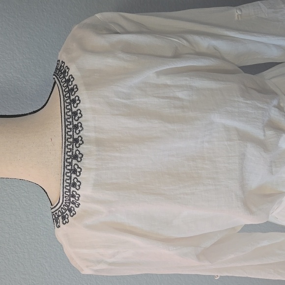 MARKET & SPRUCE 3/4 Sleeve Dress White W/ Navy Beaded & Embroidered Detail LARGE - Picture 9 of 13